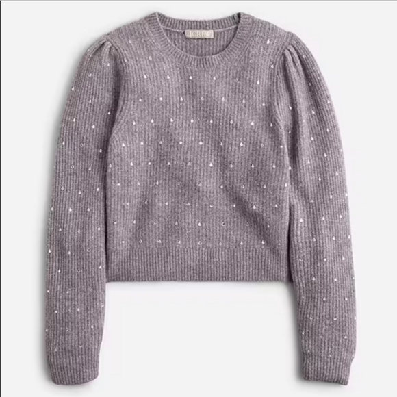 J. Crew Sweaters - NWT J. Crew Puff-sleeve rhinestone sweater in Supersoft yarn